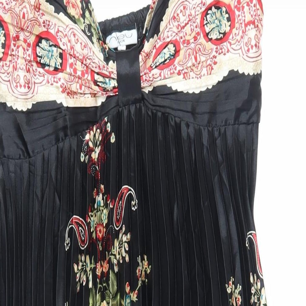 New Look Womens Black Paisley Polyester A-Line Size 12 Halter Tie