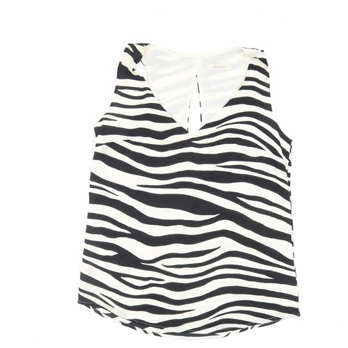Oasis Womens Black Animal Print Polyester Basic Tank Size 8 V-Neck - Zebra Print