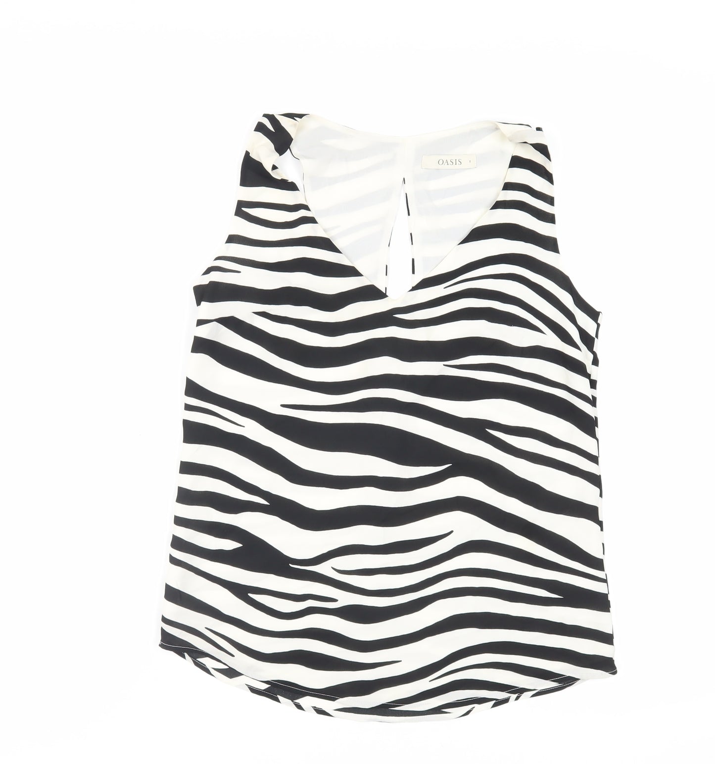 Oasis Womens Black Animal Print Polyester Basic Tank Size 8 V-Neck - Zebra Print
