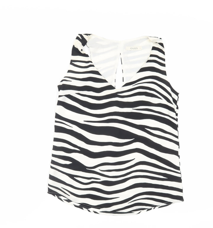 Oasis Womens Black Animal Print Polyester Basic Tank Size 8 V-Neck - Zebra Print