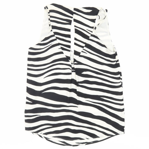 Oasis Womens Black Animal Print Polyester Basic Tank Size 8 V-Neck - Zebra Print