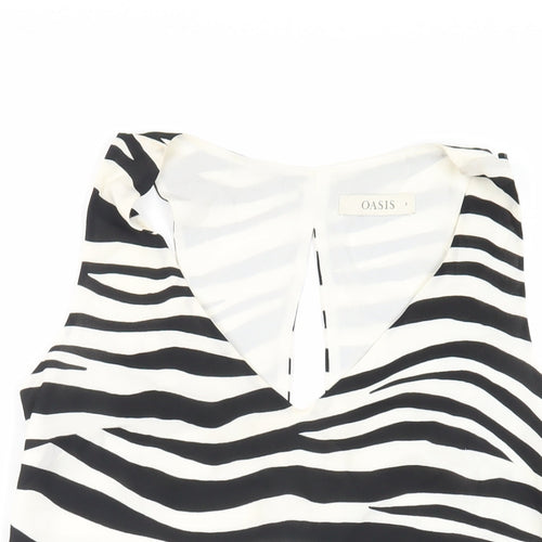 Oasis Womens Black Animal Print Polyester Basic Tank Size 8 V-Neck - Zebra Print
