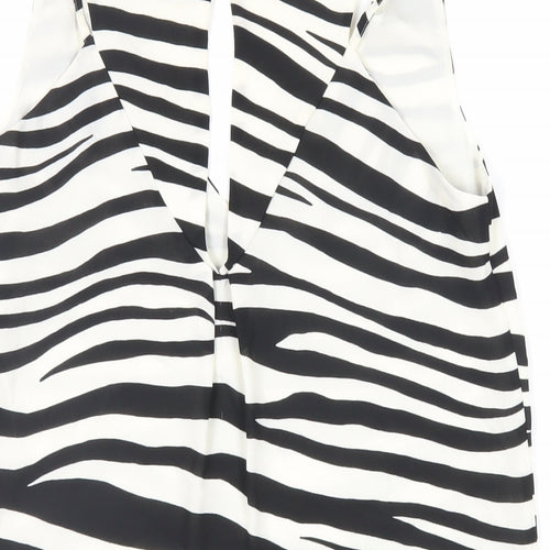 Oasis Womens Black Animal Print Polyester Basic Tank Size 8 V-Neck - Zebra Print