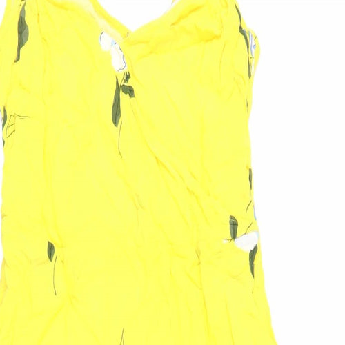 Warehouse Womens Yellow Floral Viscose Slip Dress Size 10 V-Neck Zip