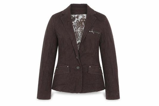 Front view of John Richmond women’s brown jacket, size UK 12, button
