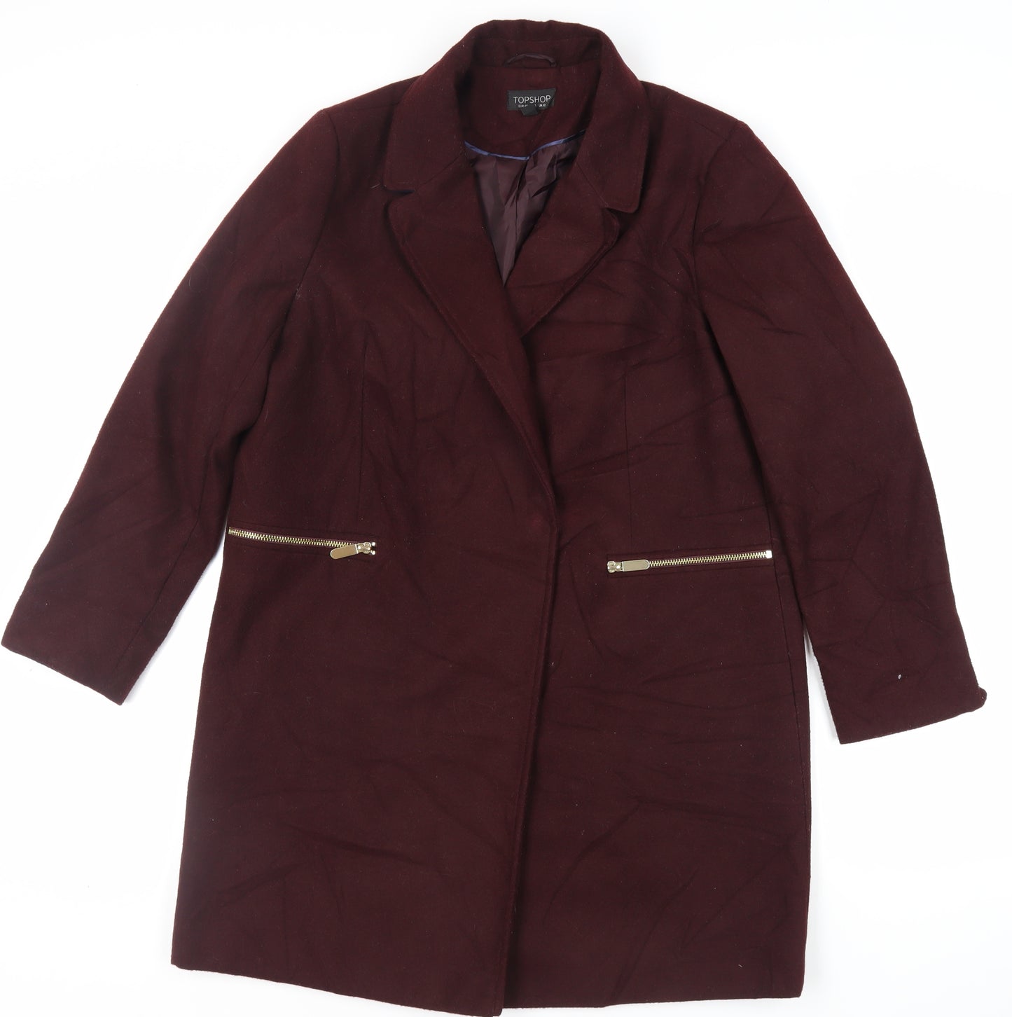 Topshop Womens Purple Overcoat Coat Size 12 Snap