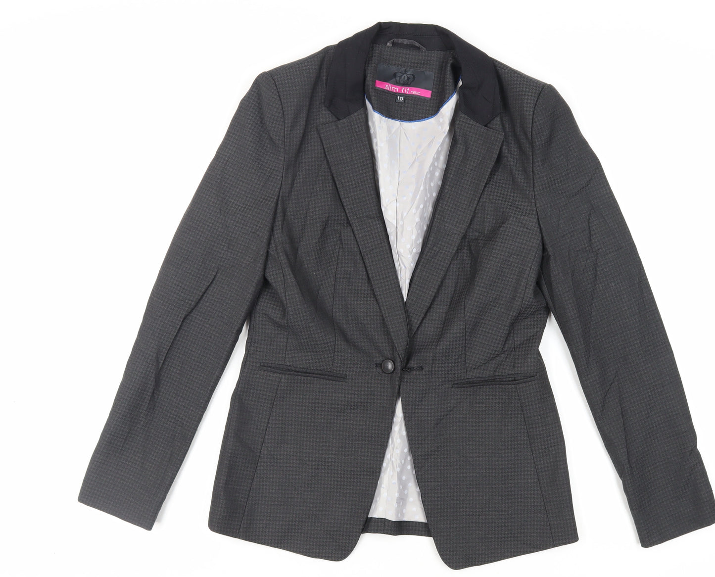 NEXT Womens Grey Geometric Jacket Blazer Size 10 Button
