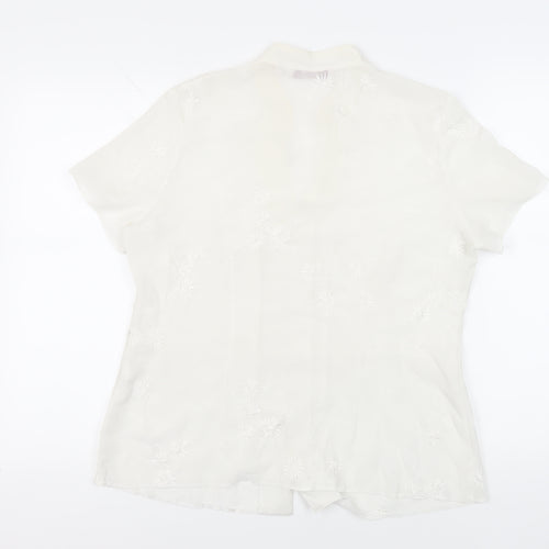 EWM Womens White Polyester Basic Button-Up Size 14 Collared - Embroidered
