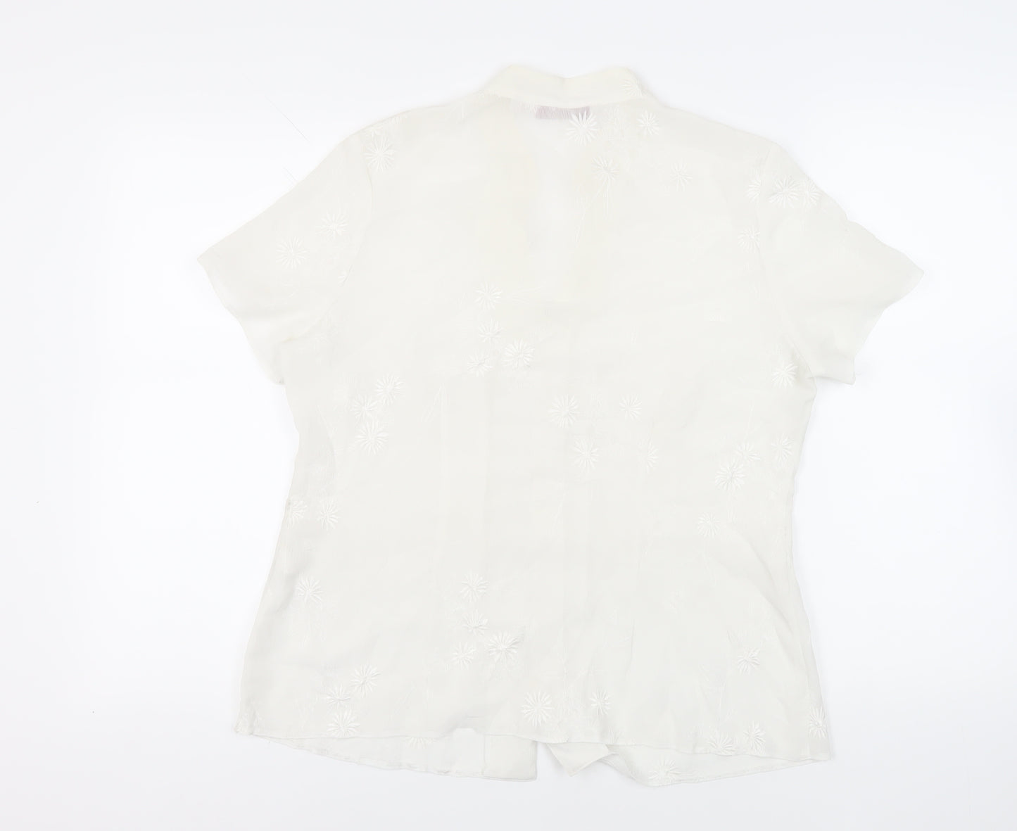 EWM Womens White Polyester Basic Button-Up Size 14 Collared - Embroidered