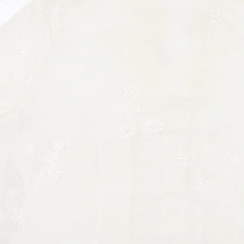 EWM Womens White Polyester Basic Button-Up Size 14 Collared - Embroidered