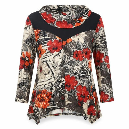 Saloos Womens Multicoloured Floral Polyester Tunic Blouse Size XL Roll Neck - Asymmetric