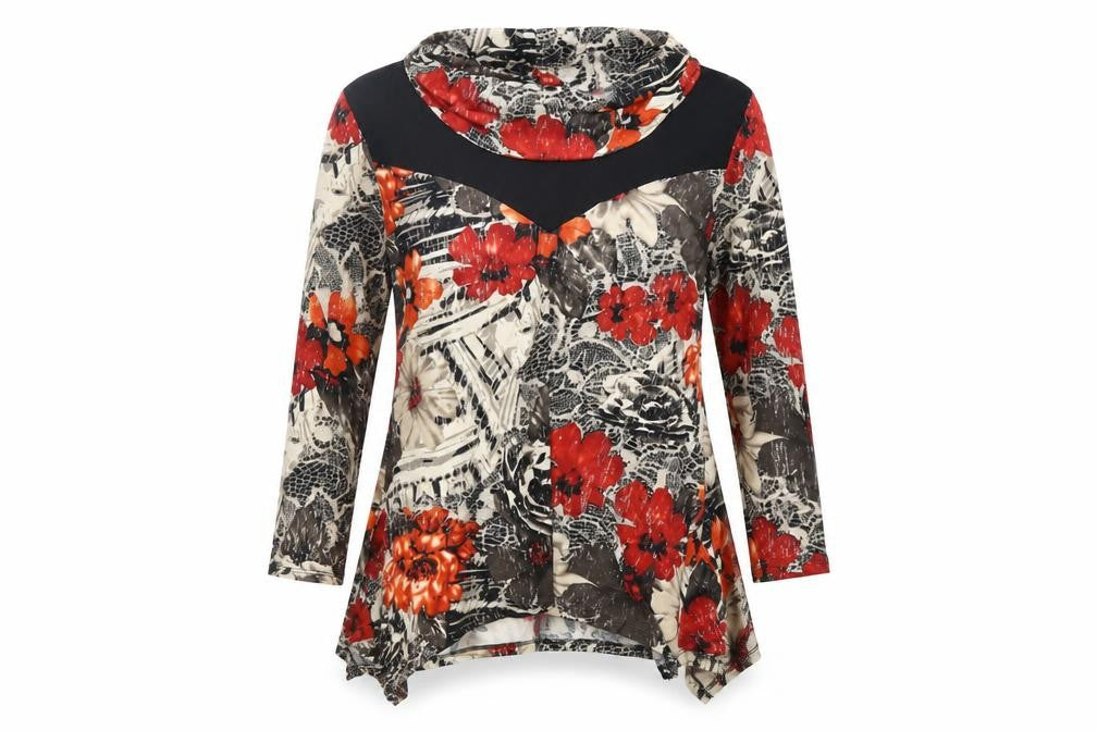 Saloos Womens Multicoloured Floral Polyester Tunic Blouse Size XL Roll Neck - Asymmetric