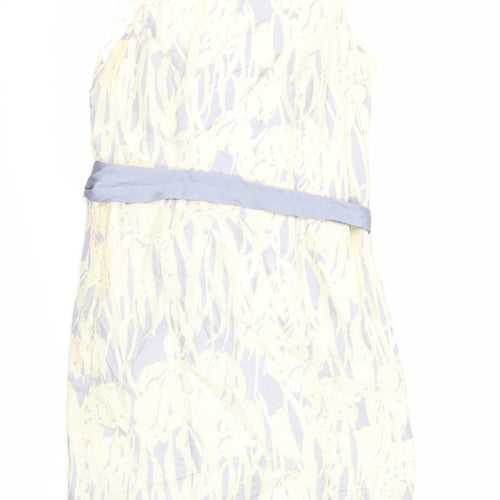 Minuet Womens Beige Geometric Silk Sheath Size 14 Boat Neck Zip - Lined