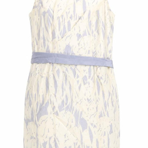 Minuet Womens Beige Geometric Silk Sheath Size 14 Boat Neck Zip - Lined