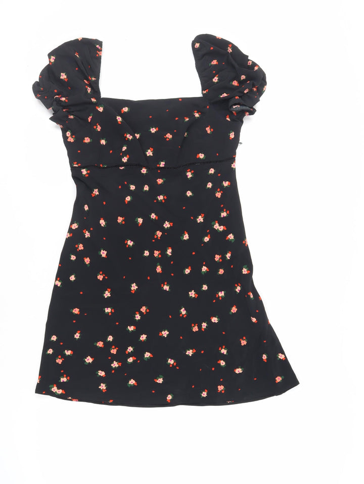 Topshop Womens Black Floral Polyester Mini Size 8 Square Neck Zip