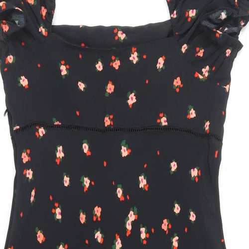 Topshop Womens Black Floral Polyester Mini Size 8 Square Neck Zip
