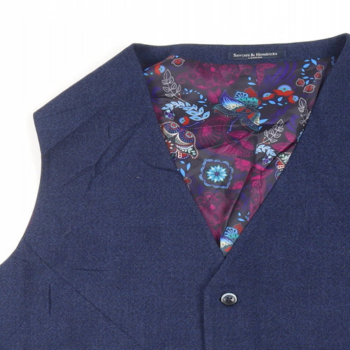 Sawyers + Hendricks London Mens Blue Polyester Jacket Suit Waistcoat Size 50 Regular