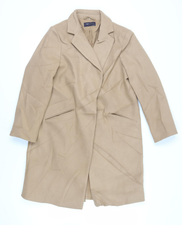 Marks and Spencer Womens Beige Overcoat Coat Size 12 Snap