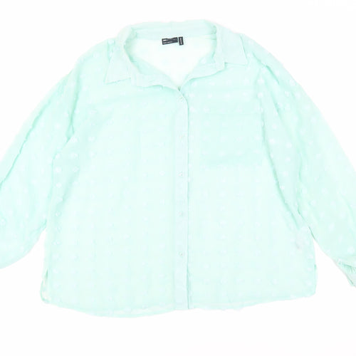 ASOS Womens Green Polyester Basic Button-Up Size 16 Collared - Oversized Sheer Textured