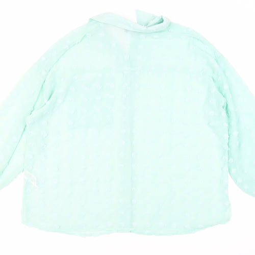 ASOS Womens Green Polyester Basic Button-Up Size 16 Collared - Oversized Sheer Textured