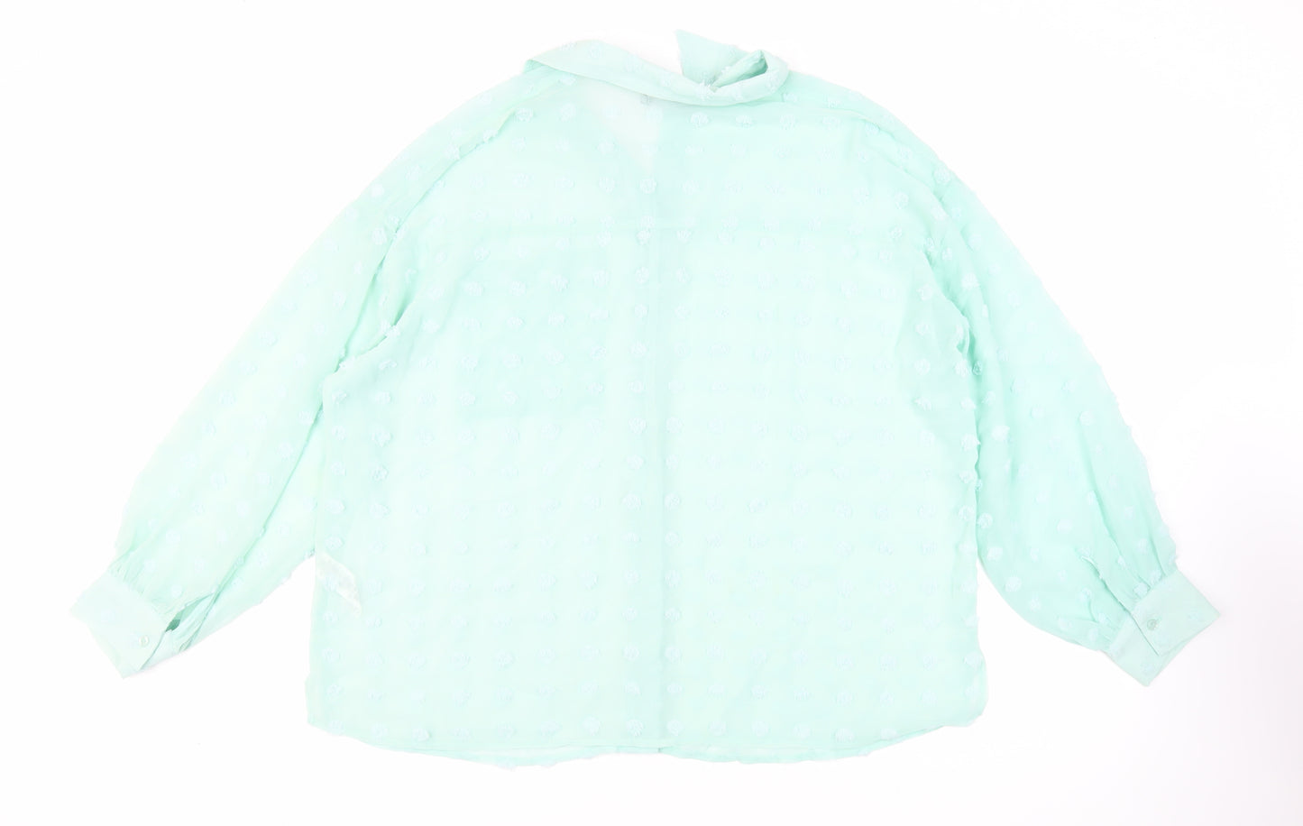 ASOS Womens Green Polyester Basic Button-Up Size 16 Collared - Oversized Sheer Textured