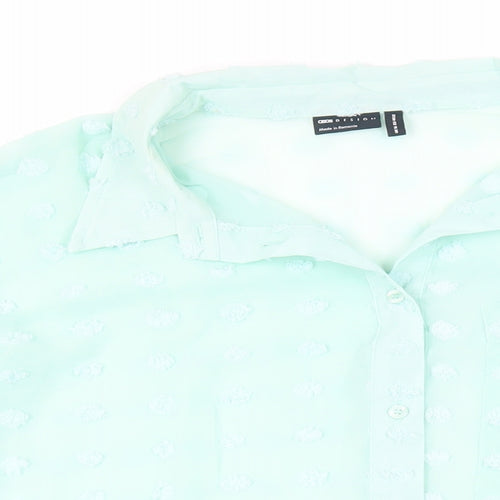 ASOS Womens Green Polyester Basic Button-Up Size 16 Collared - Oversized Sheer Textured