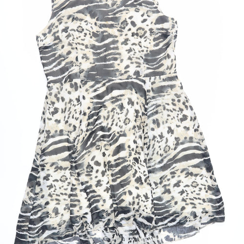 Wallis Womens Beige Animal Print Polyester Fit & Flare Size 16 Boat Neck Zip