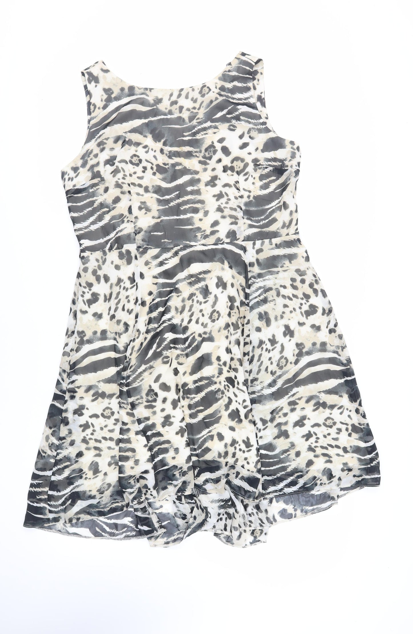Wallis Womens Beige Animal Print Polyester Fit & Flare Size 16 Boat Neck Zip