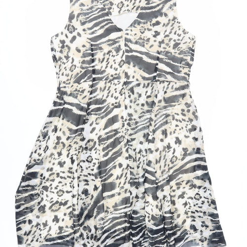 Wallis Womens Beige Animal Print Polyester Fit & Flare Size 16 Boat Neck Zip