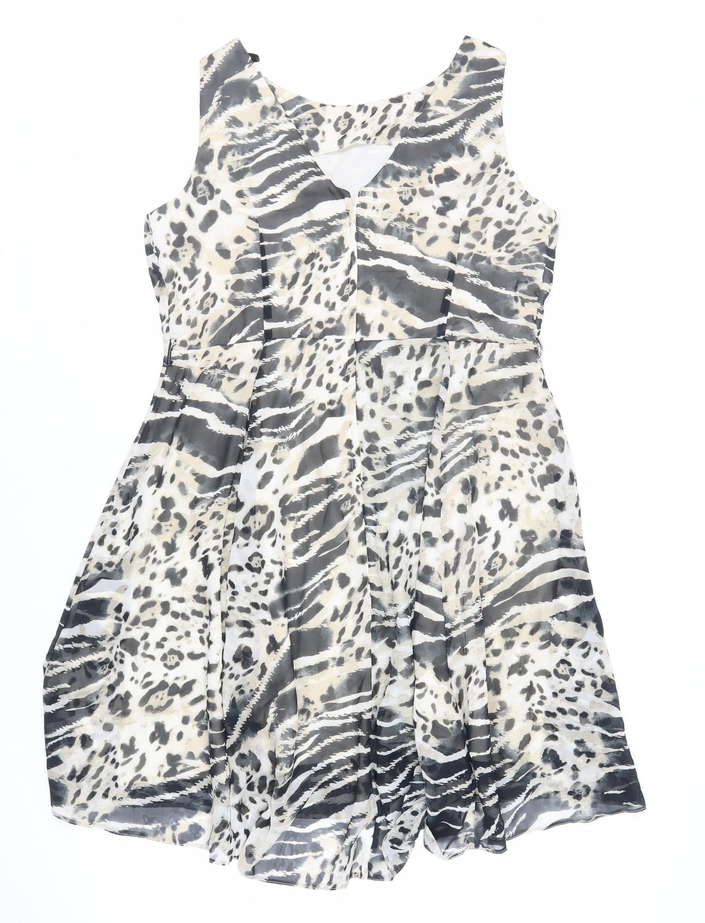 Wallis Womens Beige Animal Print Polyester Fit & Flare Size 16 Boat Neck Zip