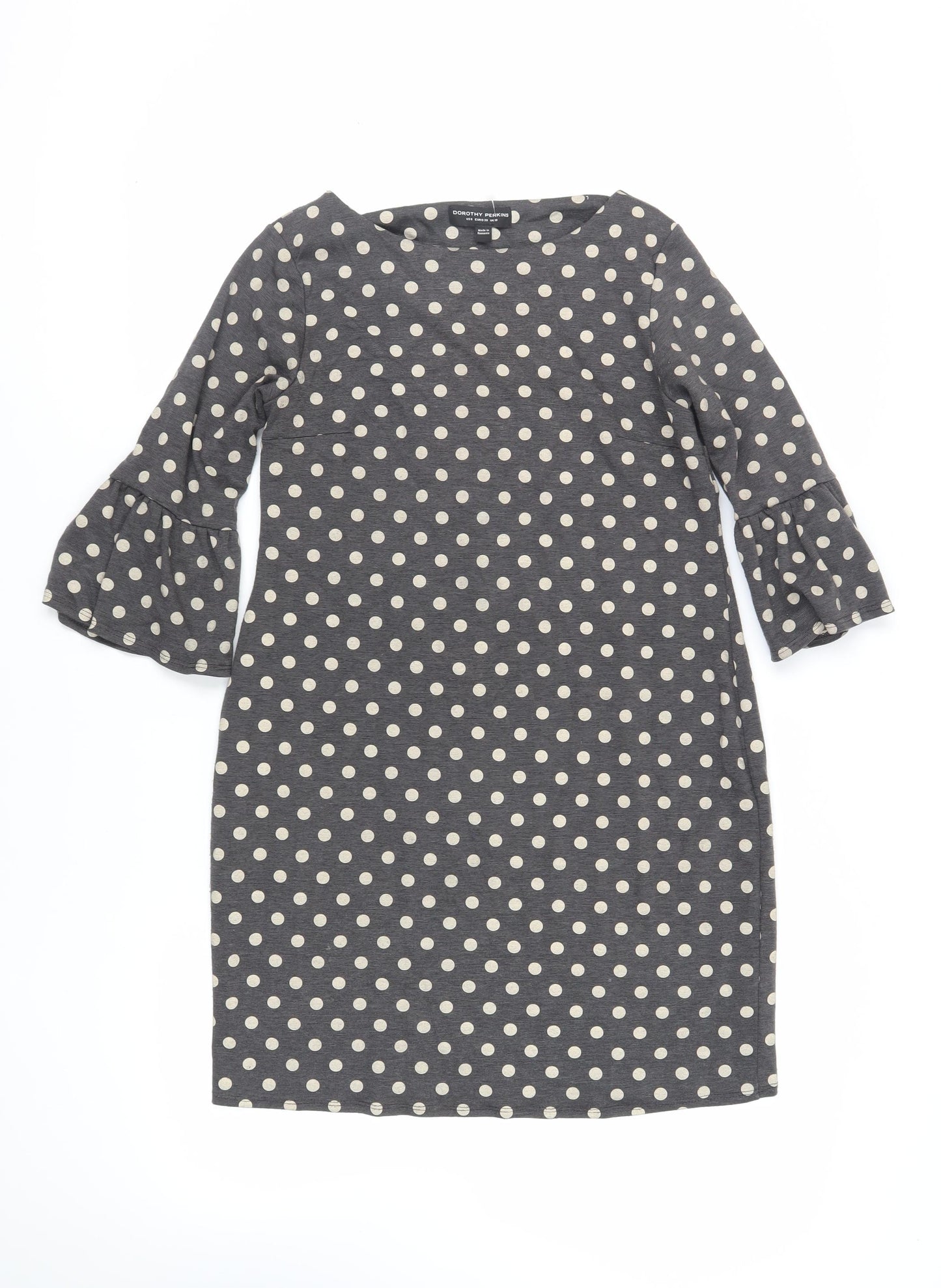 Dorothy Perkins Womens Grey Polka Dot Polyester Shift Size 10 Boat Neck Pullover