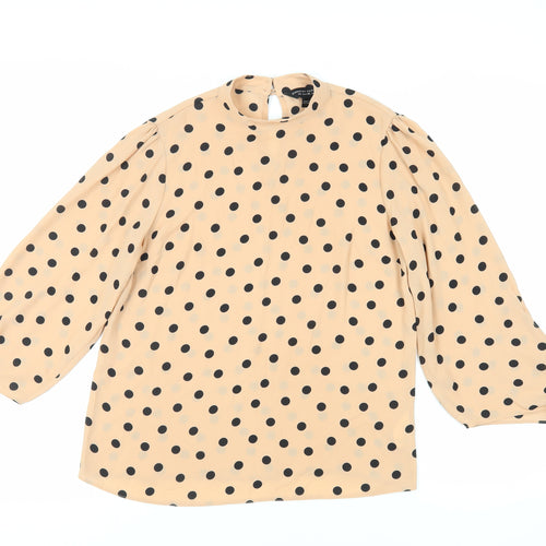 Dorothy Perkins Womens Beige Polka Dot Polyester Basic Blouse Size 8 Mock Neck