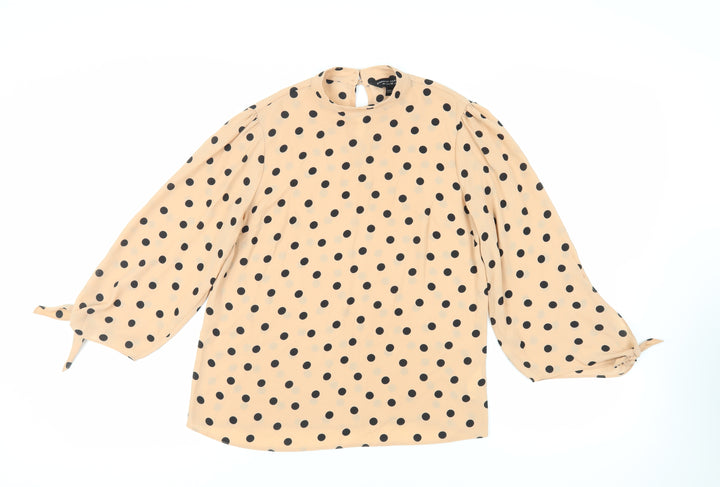 Dorothy Perkins Womens Beige Polka Dot Polyester Basic Blouse Size 8 Mock Neck