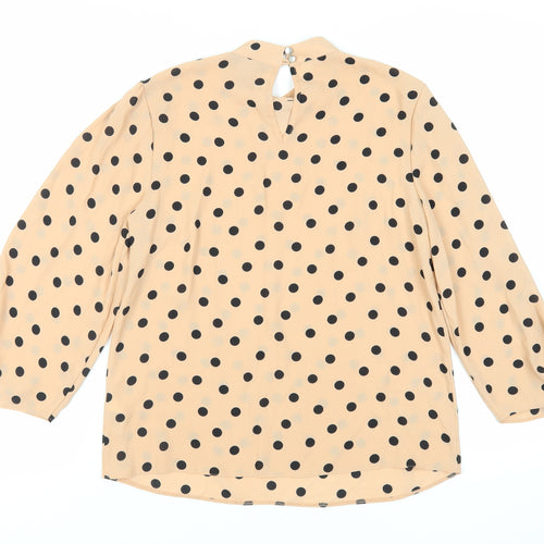 Dorothy Perkins Womens Beige Polka Dot Polyester Basic Blouse Size 8 Mock Neck