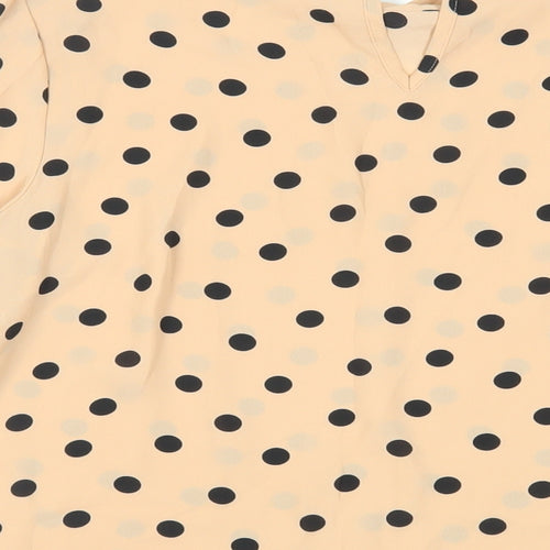 Dorothy Perkins Womens Beige Polka Dot Polyester Basic Blouse Size 8 Mock Neck