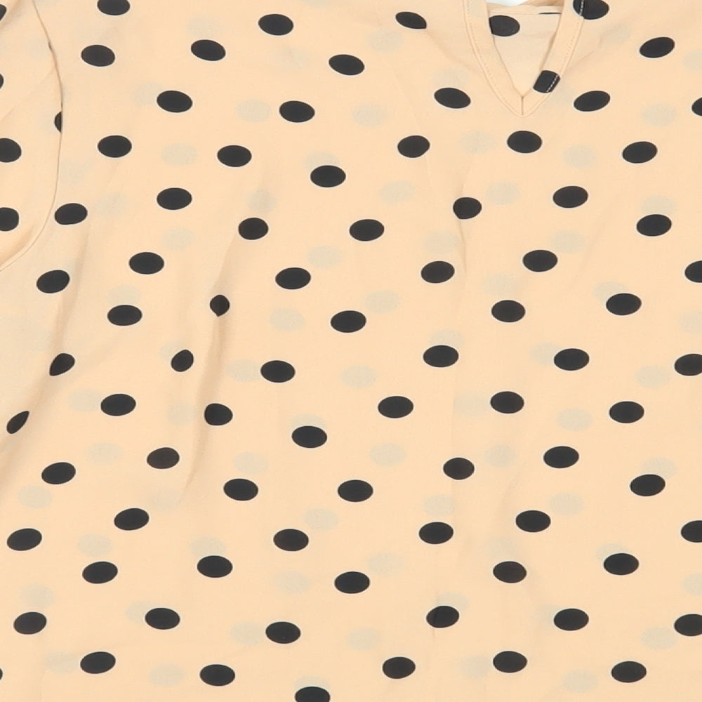 Dorothy Perkins Womens Beige Polka Dot Polyester Basic Blouse Size 8 Mock Neck
