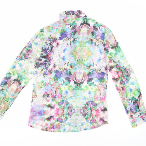 H&M Womens Multicoloured Floral Polyester Basic Button-Up Size 6 Collared - Sheer
