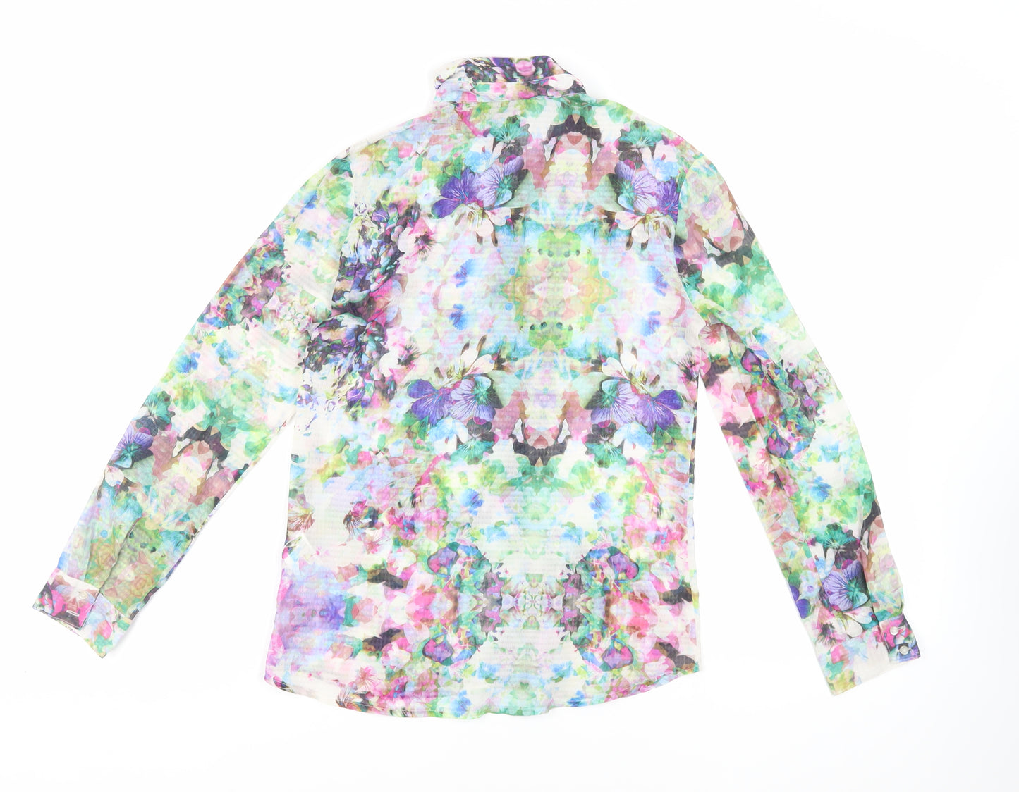 H&M Womens Multicoloured Floral Polyester Basic Button-Up Size 6 Collared - Sheer