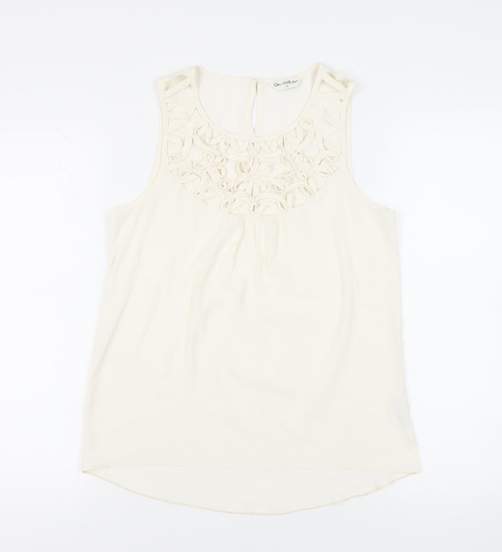 Miss Selfridge Womens Ivory Polyester Basic Blouse Size 10 Round Neck - Neckline Detail