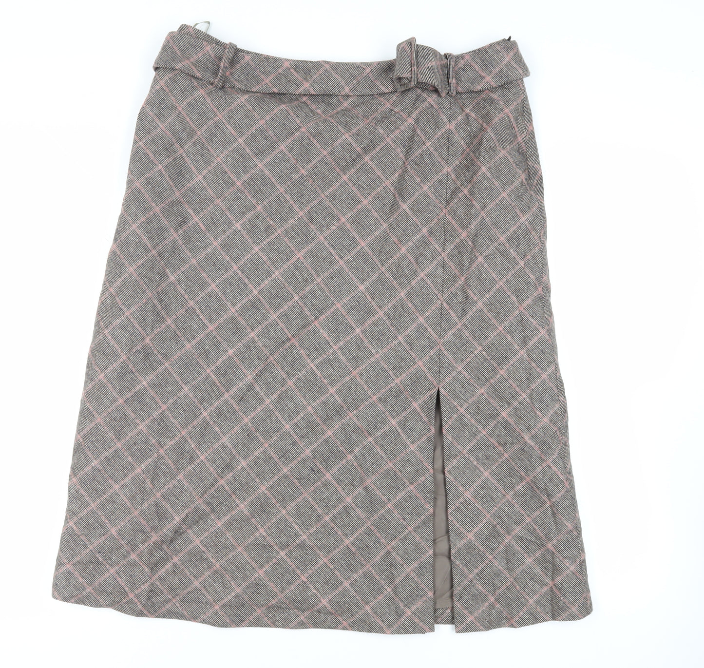 Per Una Womens Brown Plaid Wool A-Line Skirt Size 18 Zip - Belted Lined