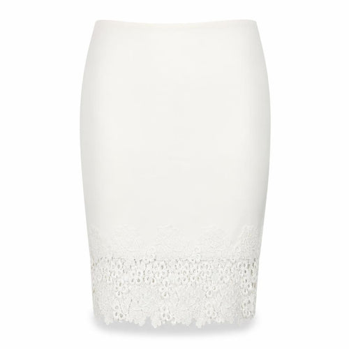 Lipsy London Womens White Polyester Straight & Pencil Skirt Size 14 Zip - Crocheted Lace Detail