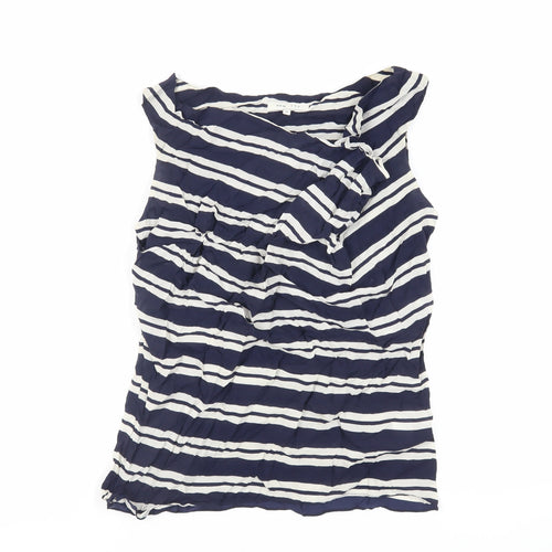 KEW Womens Blue Striped Silk Basic Tank Size 10 Boat Neck