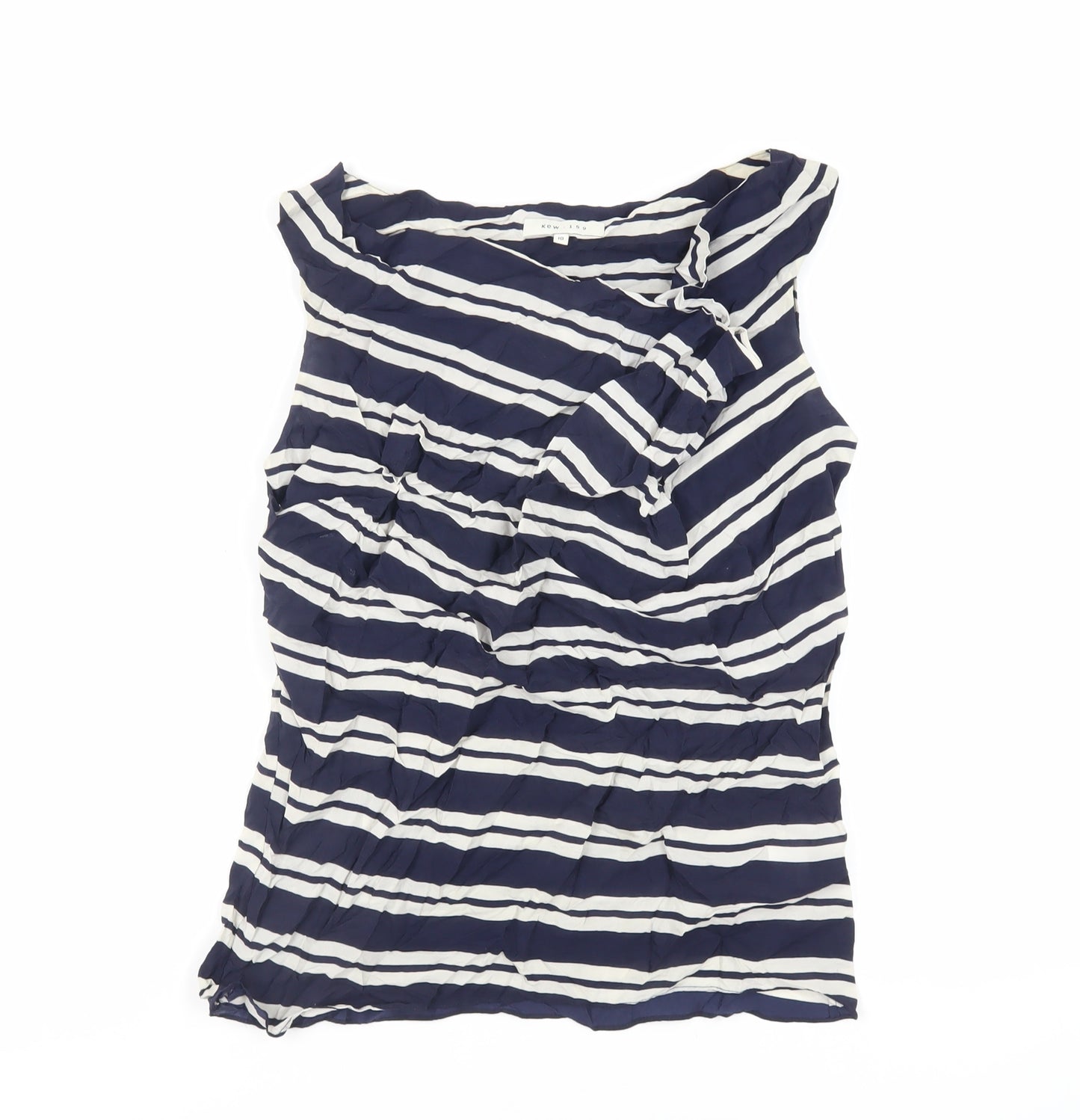 KEW Womens Blue Striped Silk Basic Tank Size 10 Boat Neck