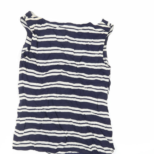 KEW Womens Blue Striped Silk Basic Tank Size 10 Boat Neck