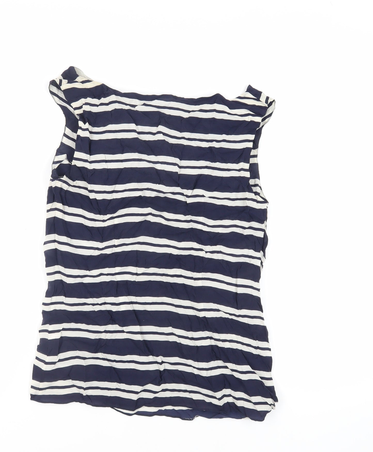 KEW Womens Blue Striped Silk Basic Tank Size 10 Boat Neck