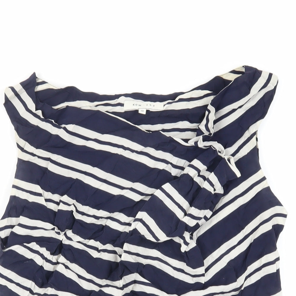 KEW Womens Blue Striped Silk Basic Tank Size 10 Boat Neck