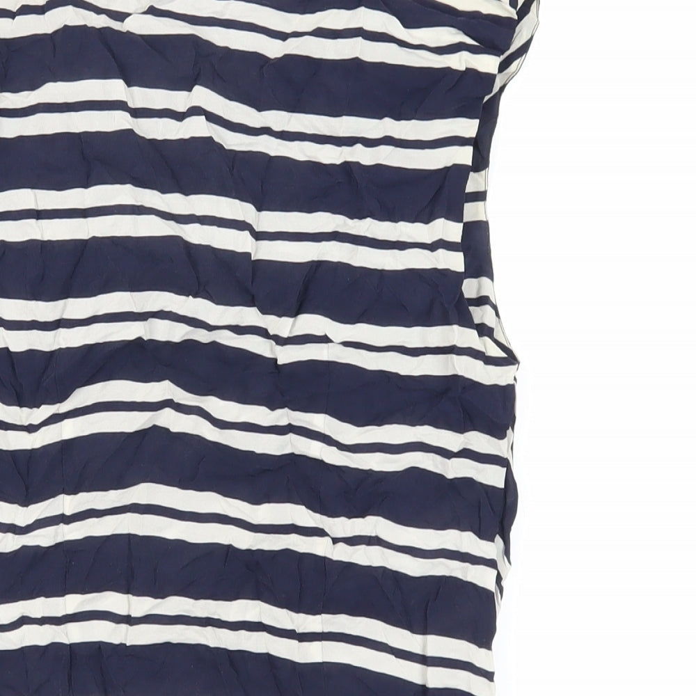 KEW Womens Blue Striped Silk Basic Tank Size 10 Boat Neck