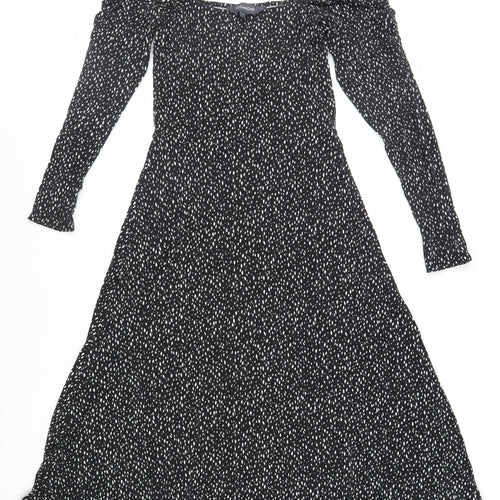 Sosander Womens Black Animal Print Viscose Fit & Flare Size 12 Square Neck Pullover