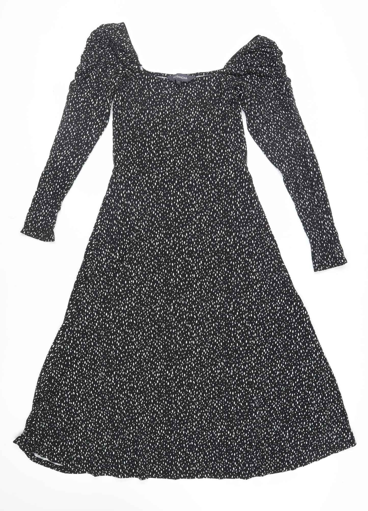 Sosander Womens Black Animal Print Viscose Fit & Flare Size 12 Square Neck Pullover