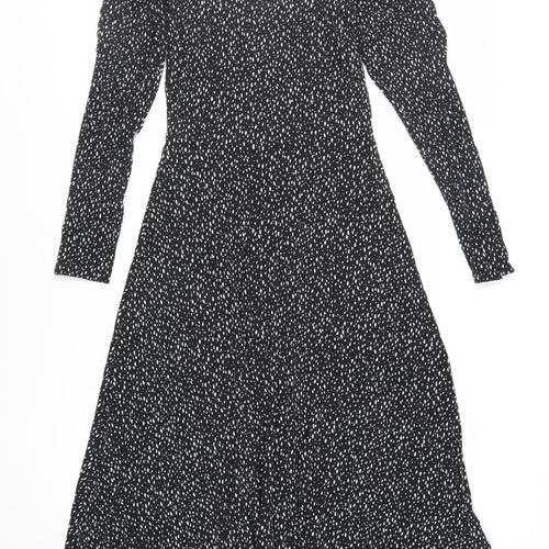 Sosander Womens Black Animal Print Viscose Fit & Flare Size 12 Square Neck Pullover